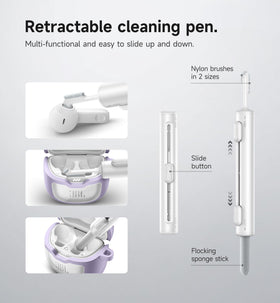 Included cleaning kit and case for on the go care