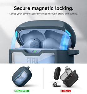 Closeup of SURITCH carabiner on JBL Vibe Beam cover for easy carry
