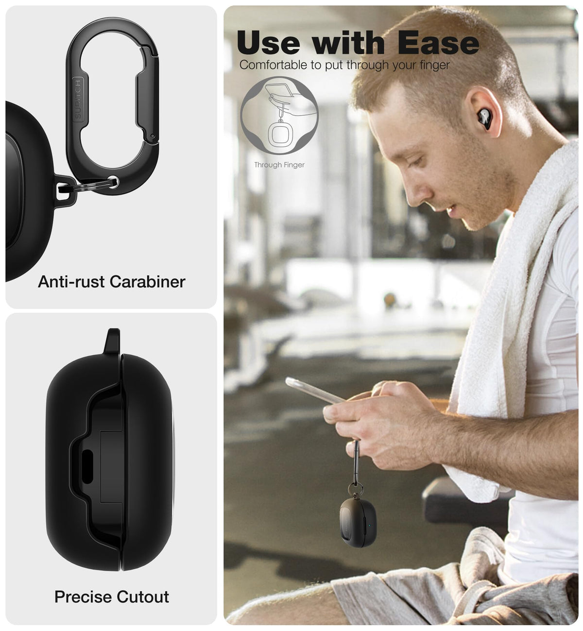 SURITCH case beside Galaxy Buds charging case to show exact slim fit
