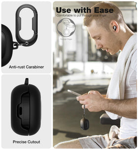 SURITCH case beside Galaxy Buds charging case to show exact slim fit