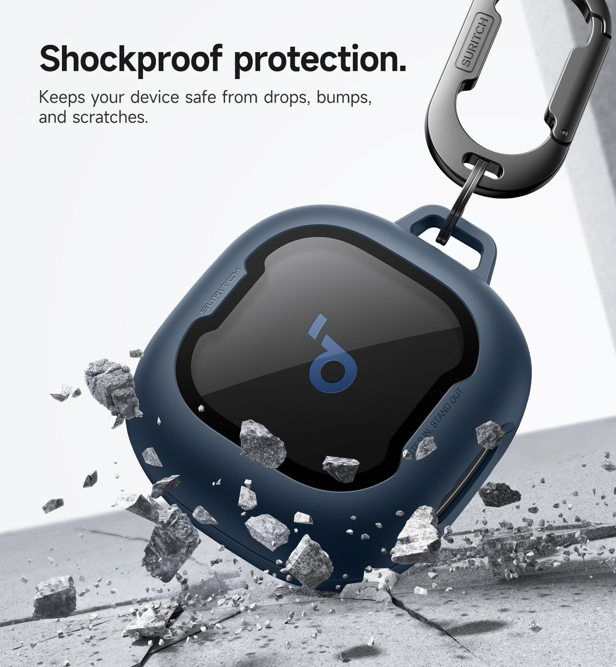 SURITCH X20 case with rust-resistant carabiner clip for on-the-go access