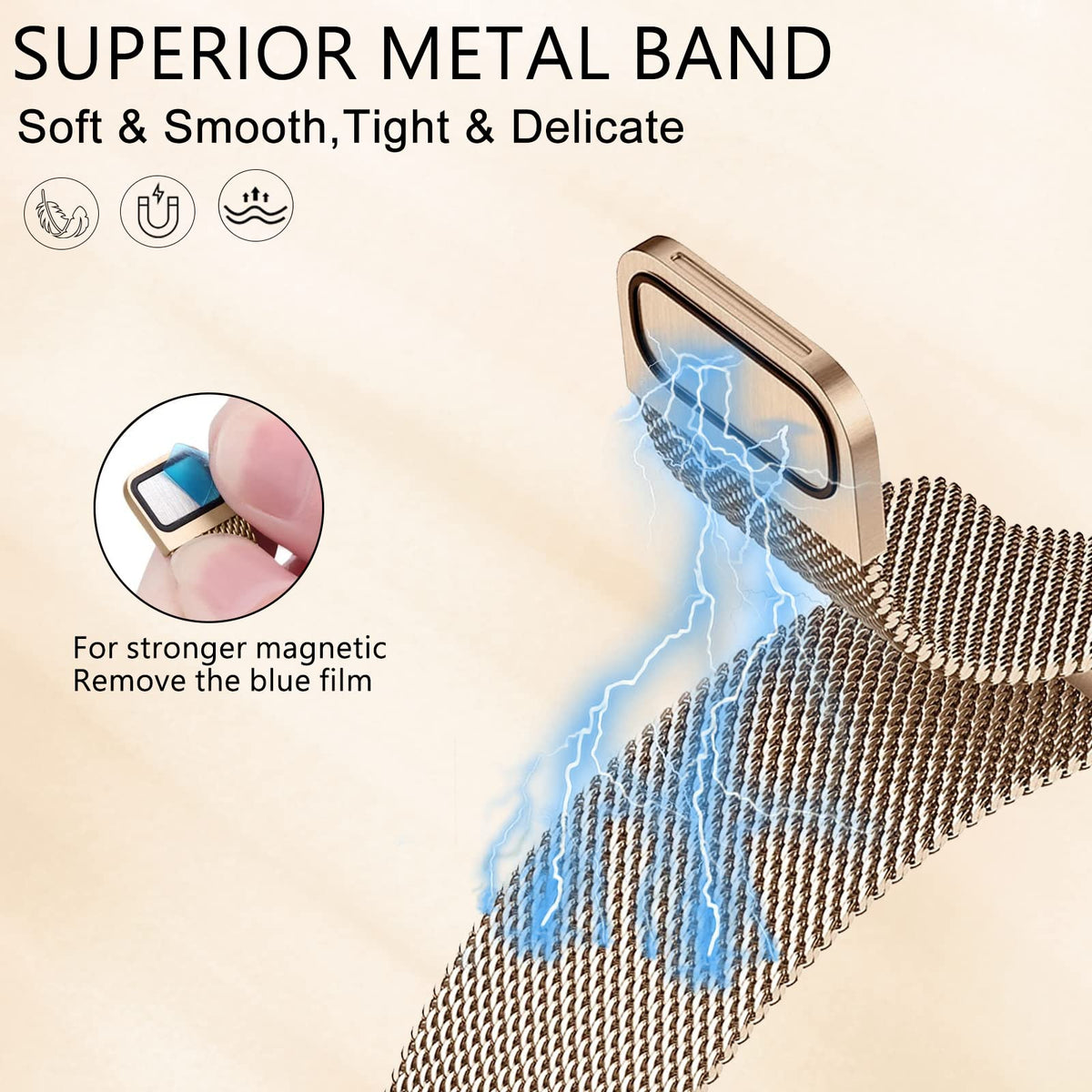 Surundo metal mesh loop Charge 5 band closeup highlights secure connectors and easy fit.