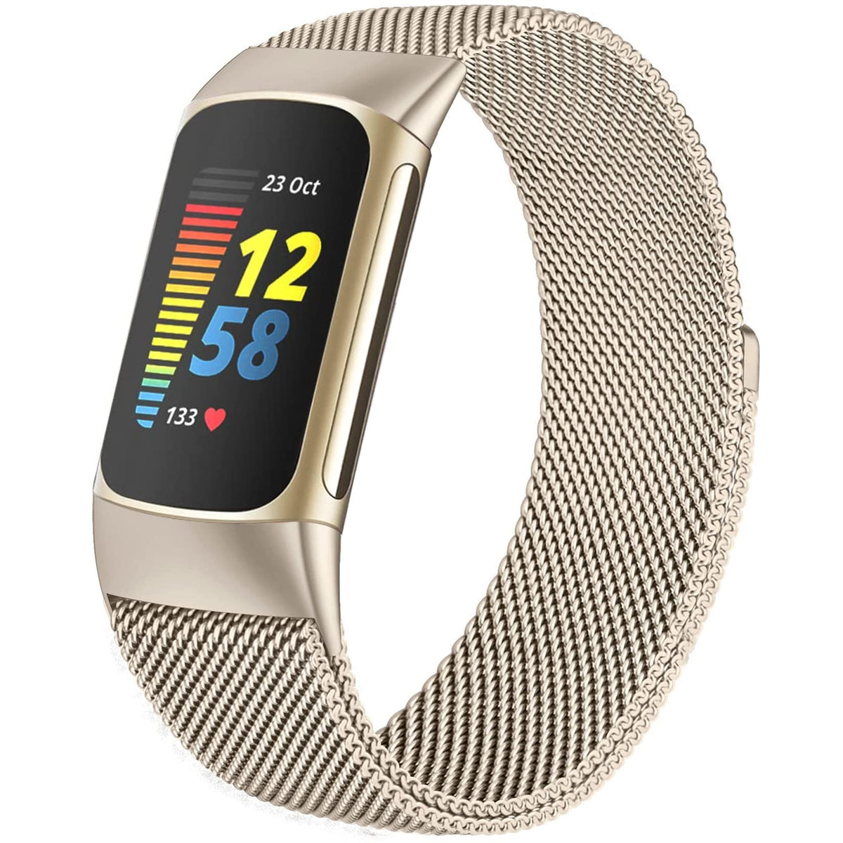 Surundo metal mesh loop for Fitbit Charge 6 band assembly, secure fit during workouts.