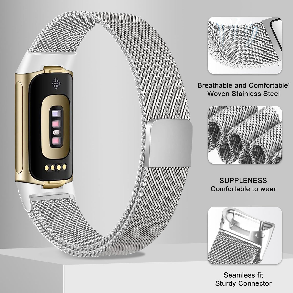Surundo stainless steel weave texture adds luxurious look and sweat-wicking feel.