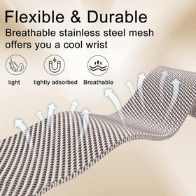 Surundo stainless steel woven mesh strap offers breathable comfort and a luxurious look.