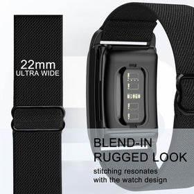 Soft, durable Surundo nylon band minimizes skin irritation on long training days.