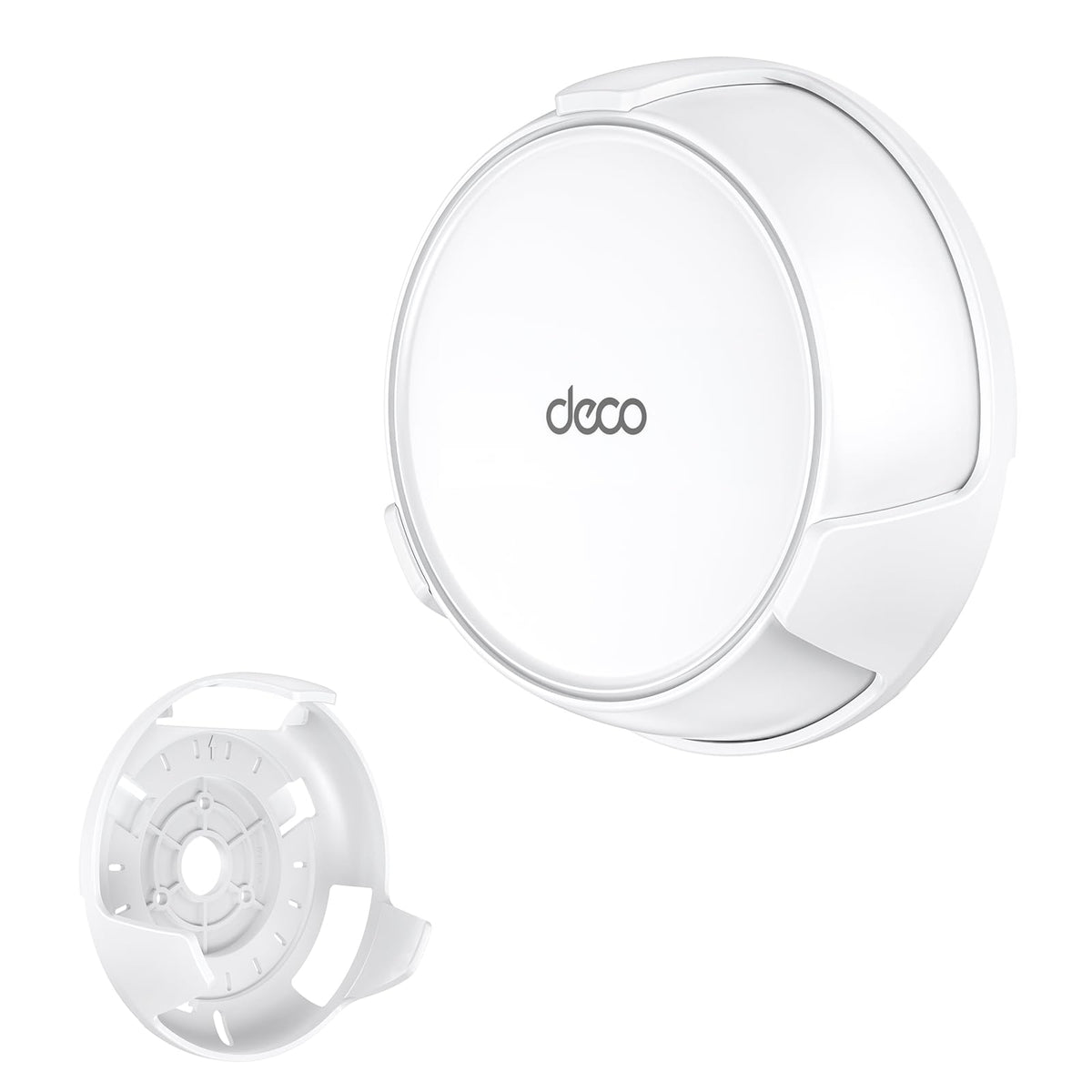 SurvAdv wall mount for Deco WiFi 7 white close-up shows secure fit and hidden cables.