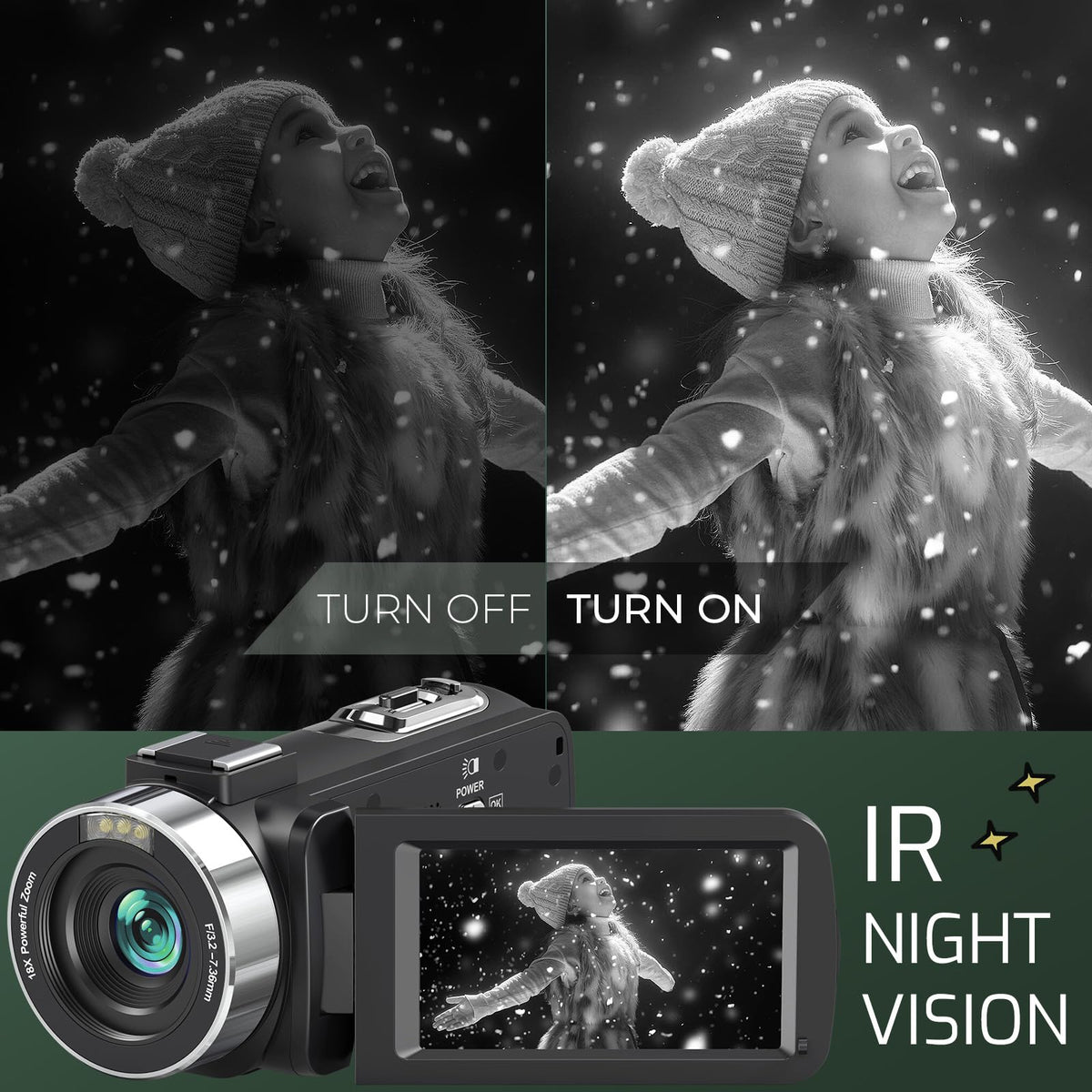 Suttie camcorder rotating 3.0-inch IPS screen helps framing from tricky angles
