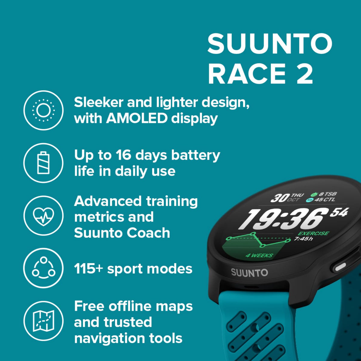 SUUNTO Race 2 dual-GNSS for accurate location during trail workouts