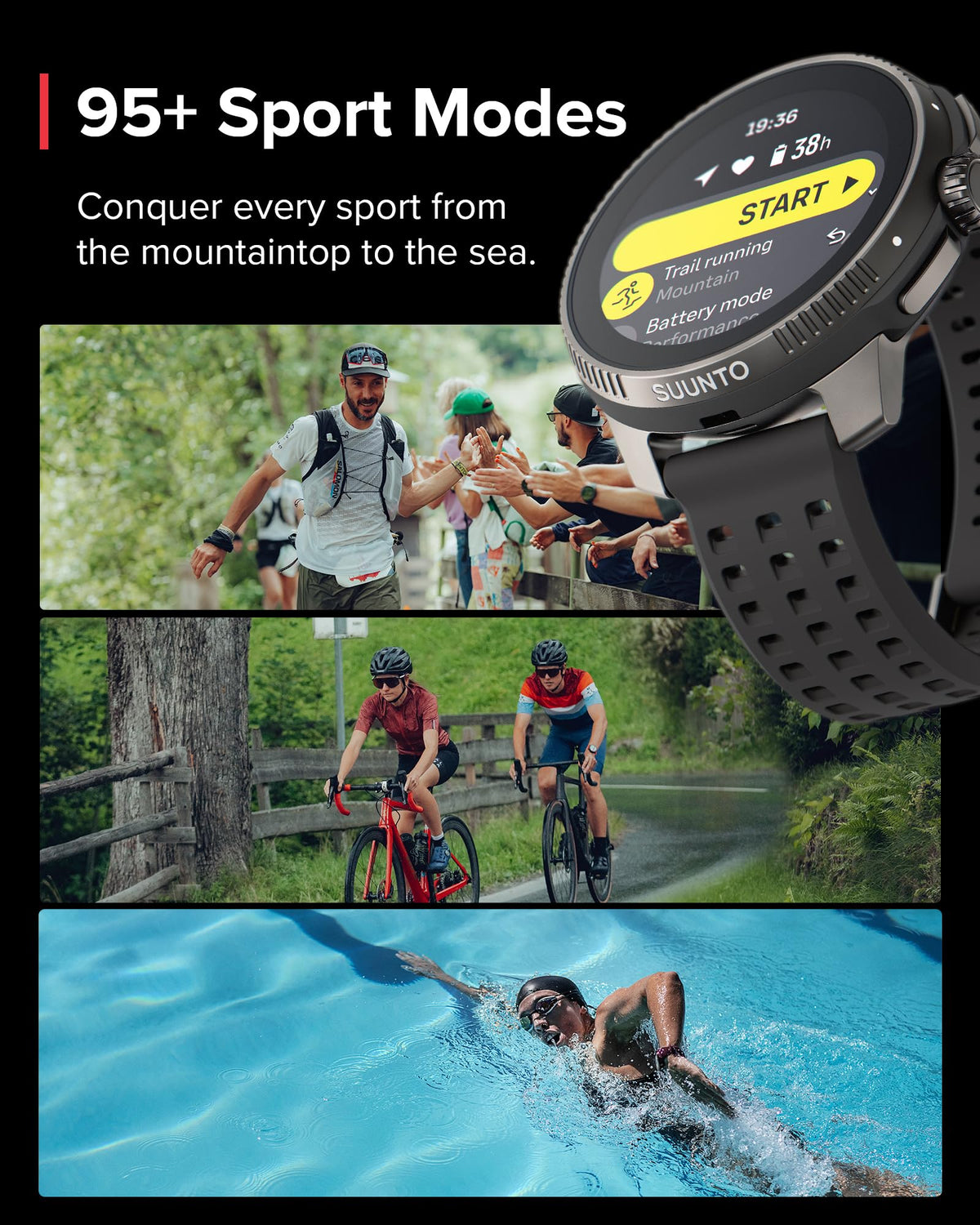 SUUNTO Race barometer and sapphire lens resist weather and protect the display