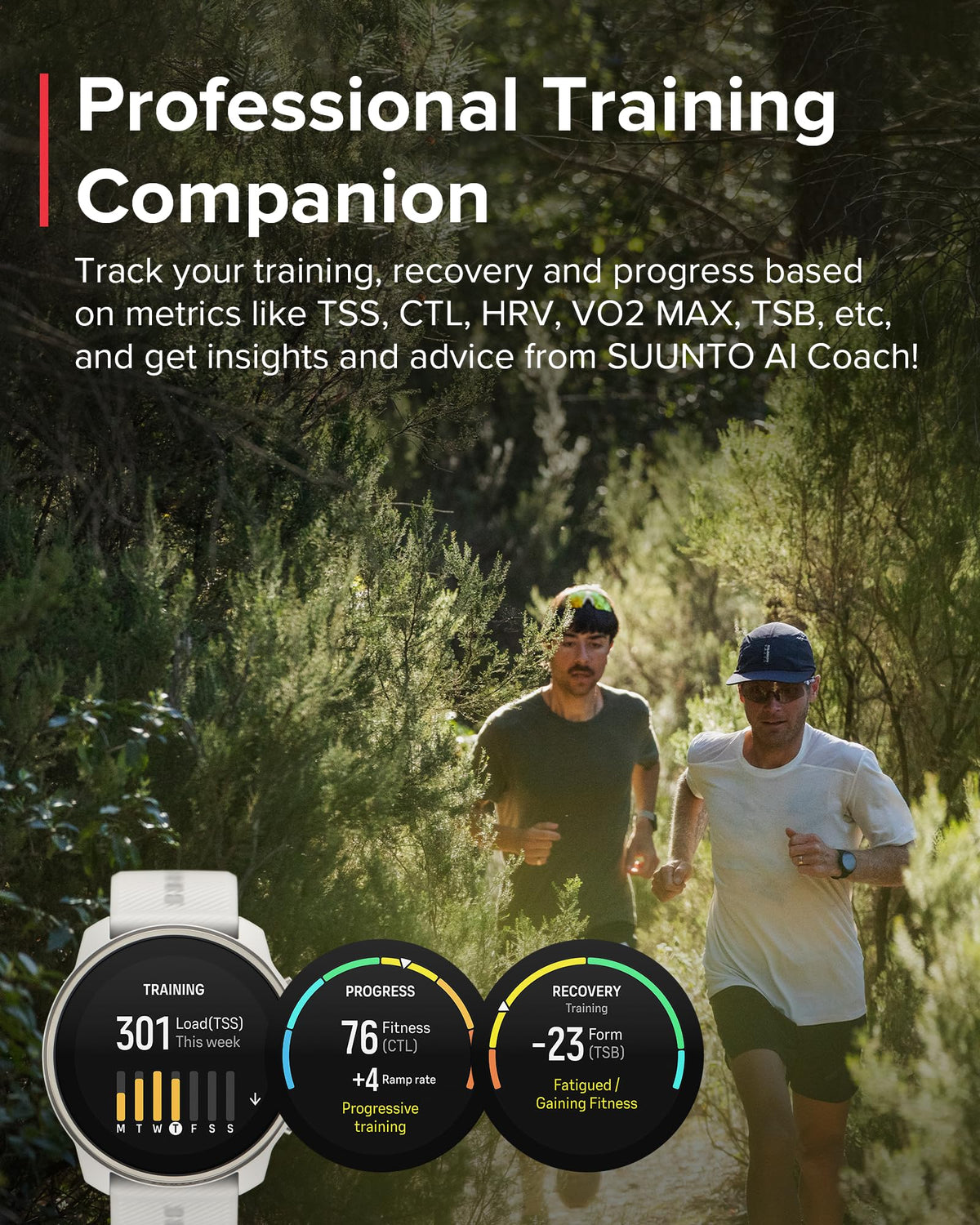 SUUNTO Race S dual-GNSS tracking for precise routes in city or trail runs.