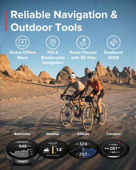 Dual-GNSS tracking captures precise routes in cities and hikes.