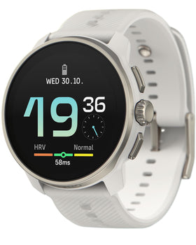 SUUNTO Race S front view in powder gray for all-day comfort during workouts.