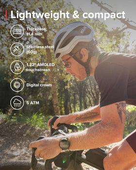 SUUNTO Race S wrist-worn view showing a compact design for comfort during runs.