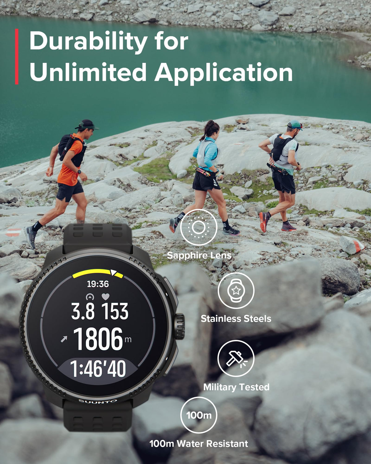SUUNTO Race sapphire lens close-up highlighting durability and clarity