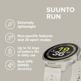 SUUNTO Run battery life up to 12 days in daily use, minimizing charging.