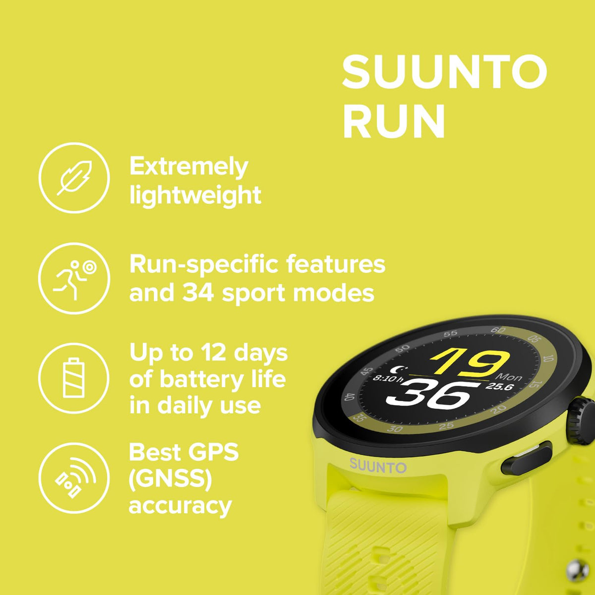 SUUNTO Run worn on silicone strap during a run for lightweight comfort