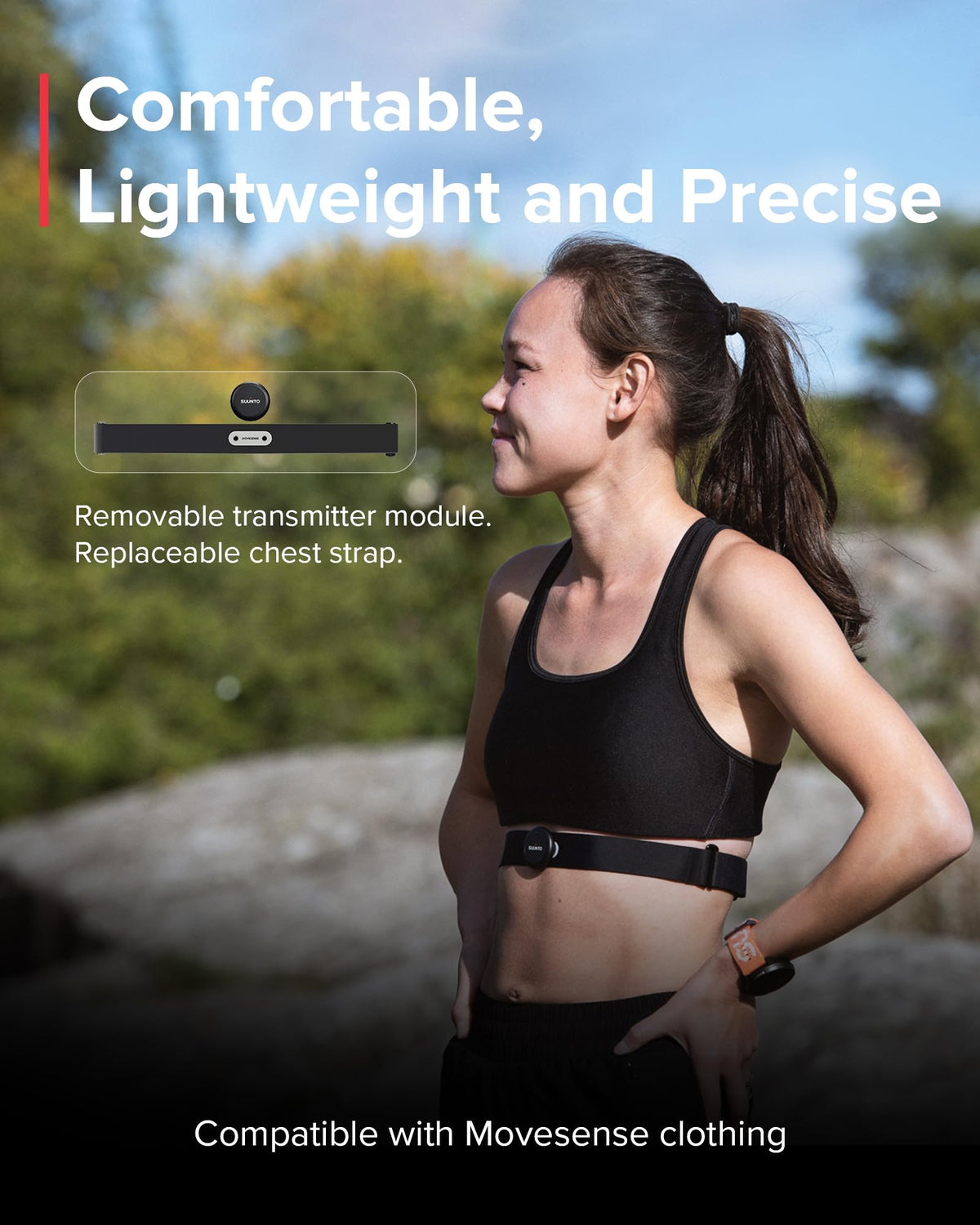 SUUNTO Smart Heart Rate Belt comfort-fit-under-sleeve enables wear under clothing.