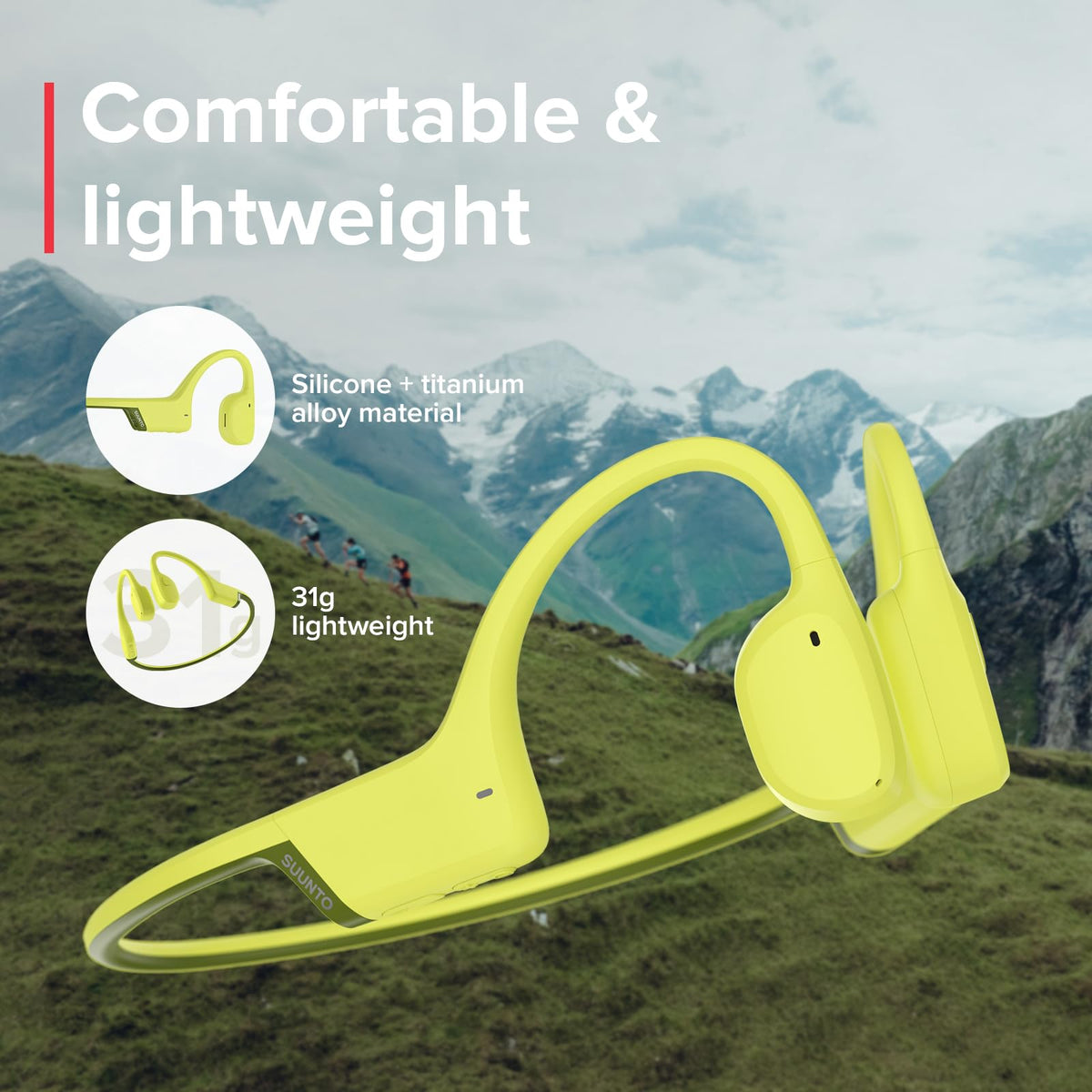 SUUNTO Sonic close-up of bone conduction driver revealing refined audio design benefit