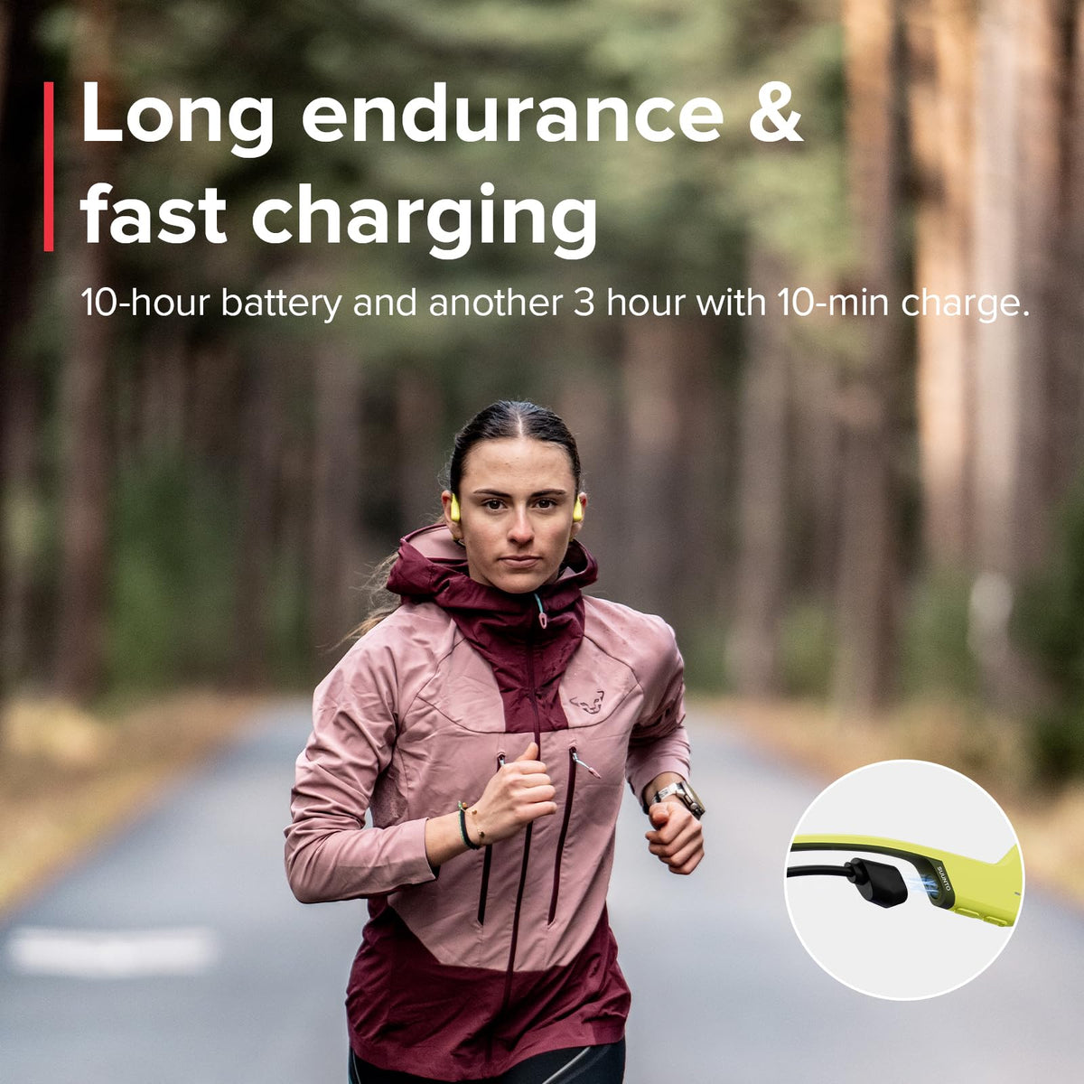 SUUNTO Sonic worn by runner outdoors illustrating situational awareness and safety benefit