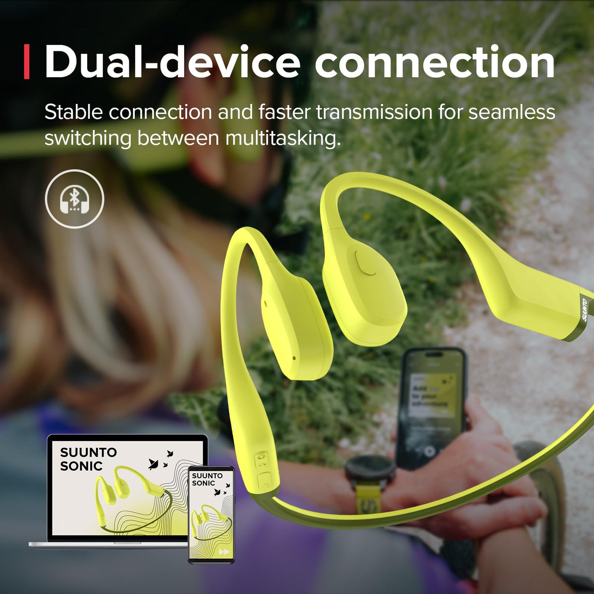 SUUNTO Sonic connected to SUUNTO app on watch showing multipoint and data feedback benefit