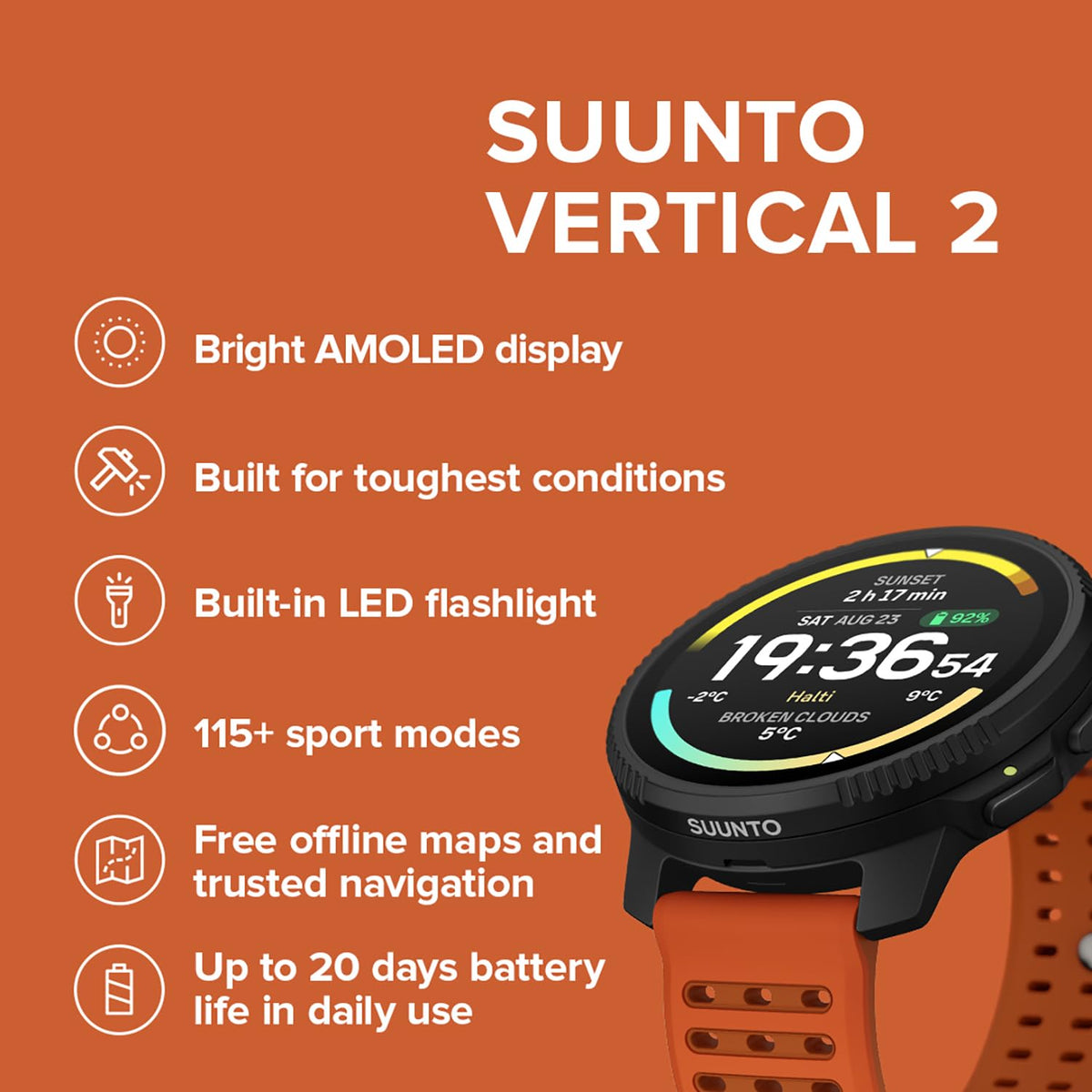 Suunto Vertical 2 AMOLED display bright in daylight on trail