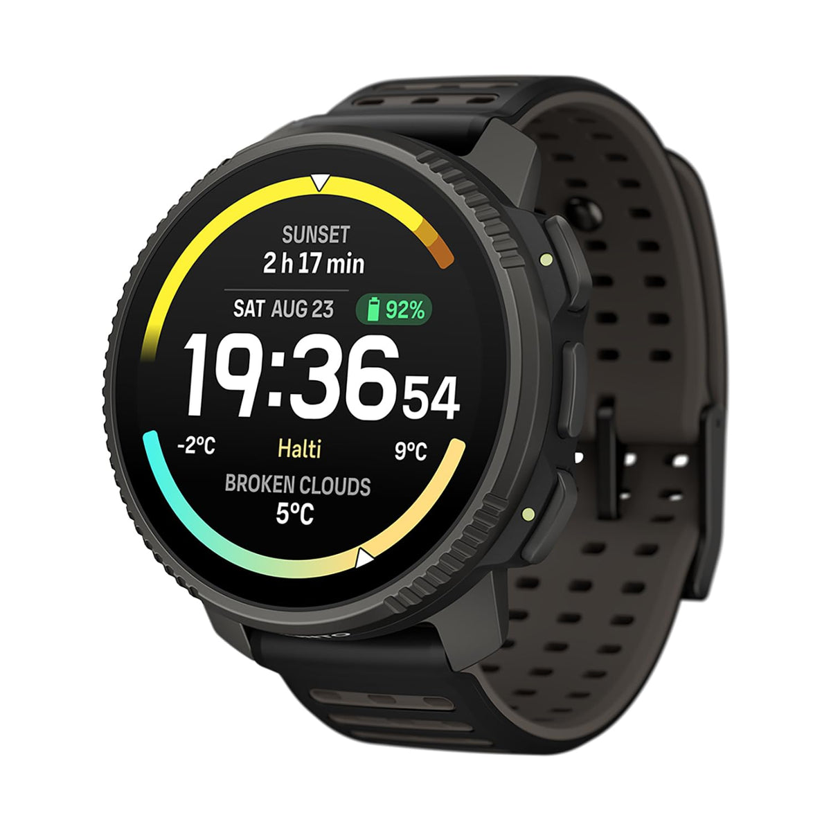 SUUNTO Vertical 2 with AMOLED display on a rugged trail for easy readability
