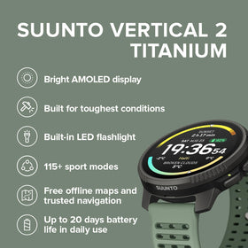 SUUNTO Vertical 2 LED flashlight aids night navigation on trails.