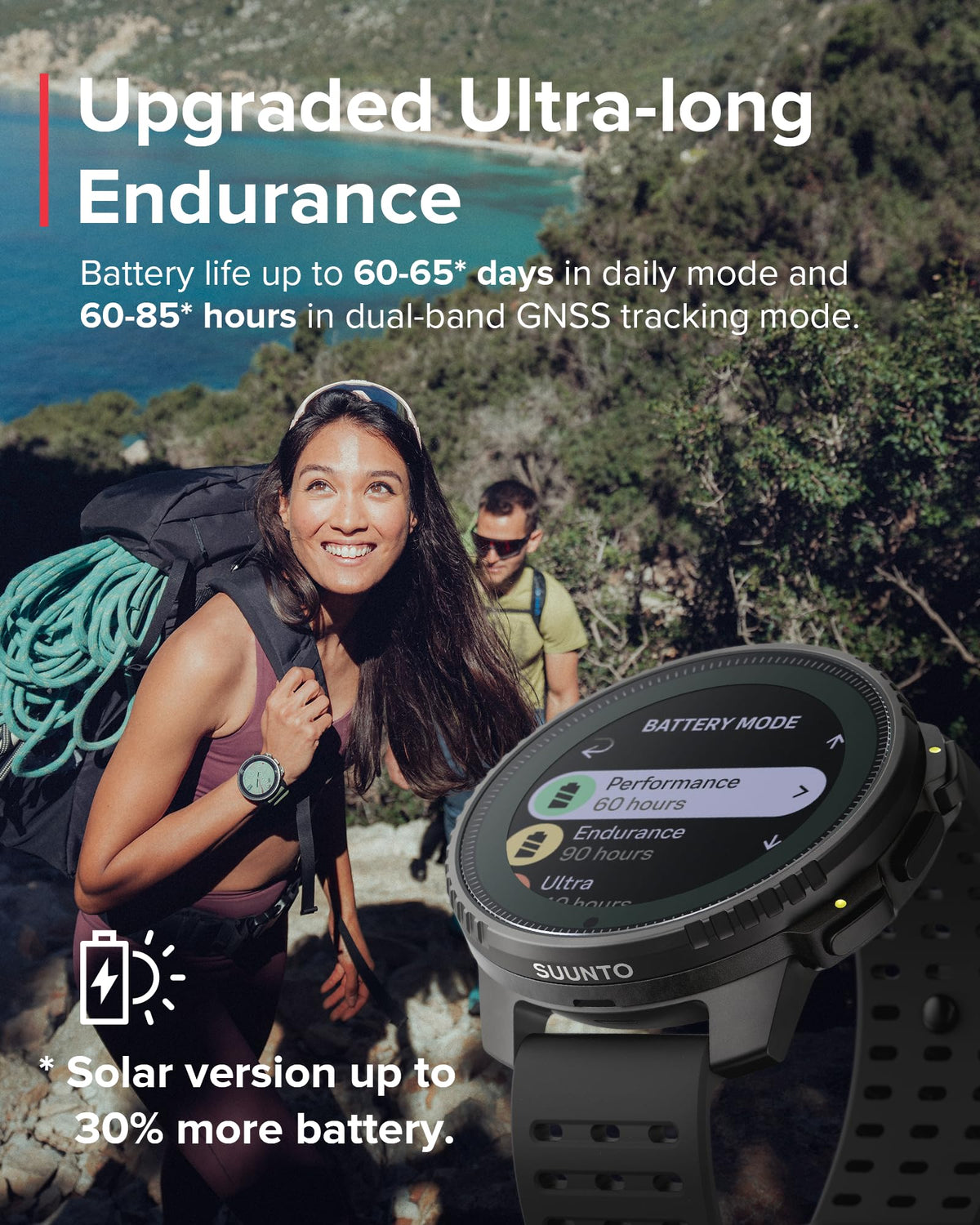 SUUNTO Vertical solar charging indicator shown under bright sun