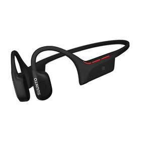 Suunto Wing 2 open-ear bone conduction design shows ambient awareness during workouts.
