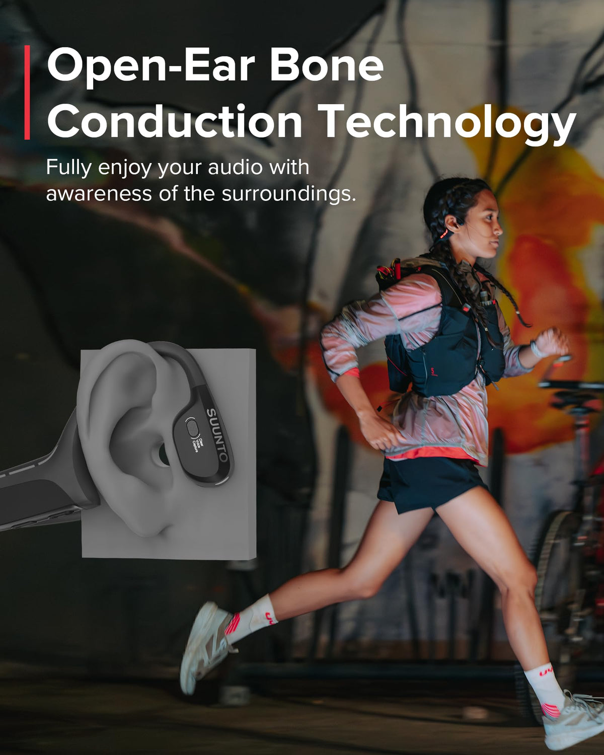 SUUNTO Wing close-up of bone conduction transducer showing detail and durability