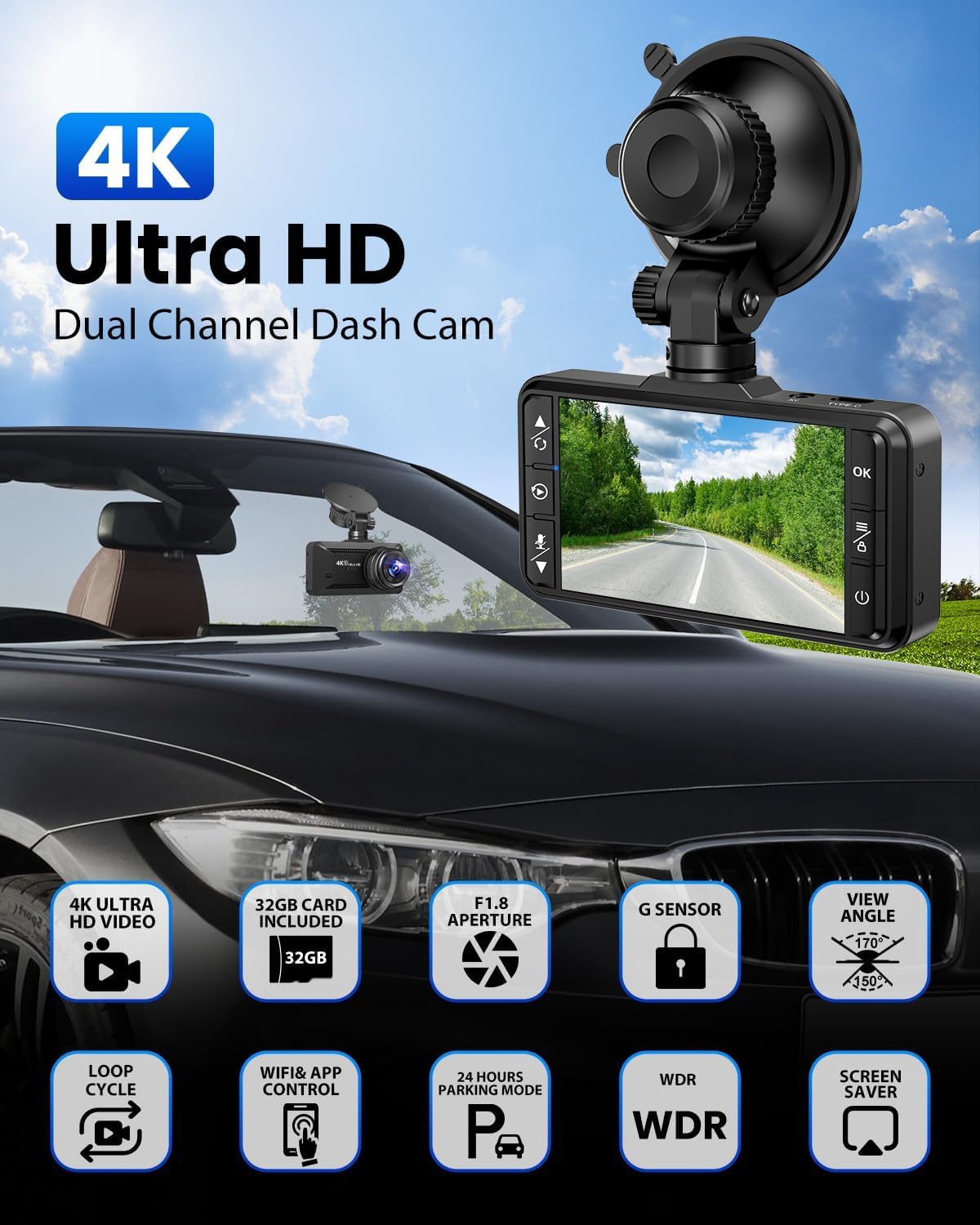 SUVCON 24-hour parking mode with loop recording supports continuous coverage.