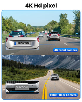 SUVCON dashcam rear camera in 1080p provides rear visibility in challenging light.