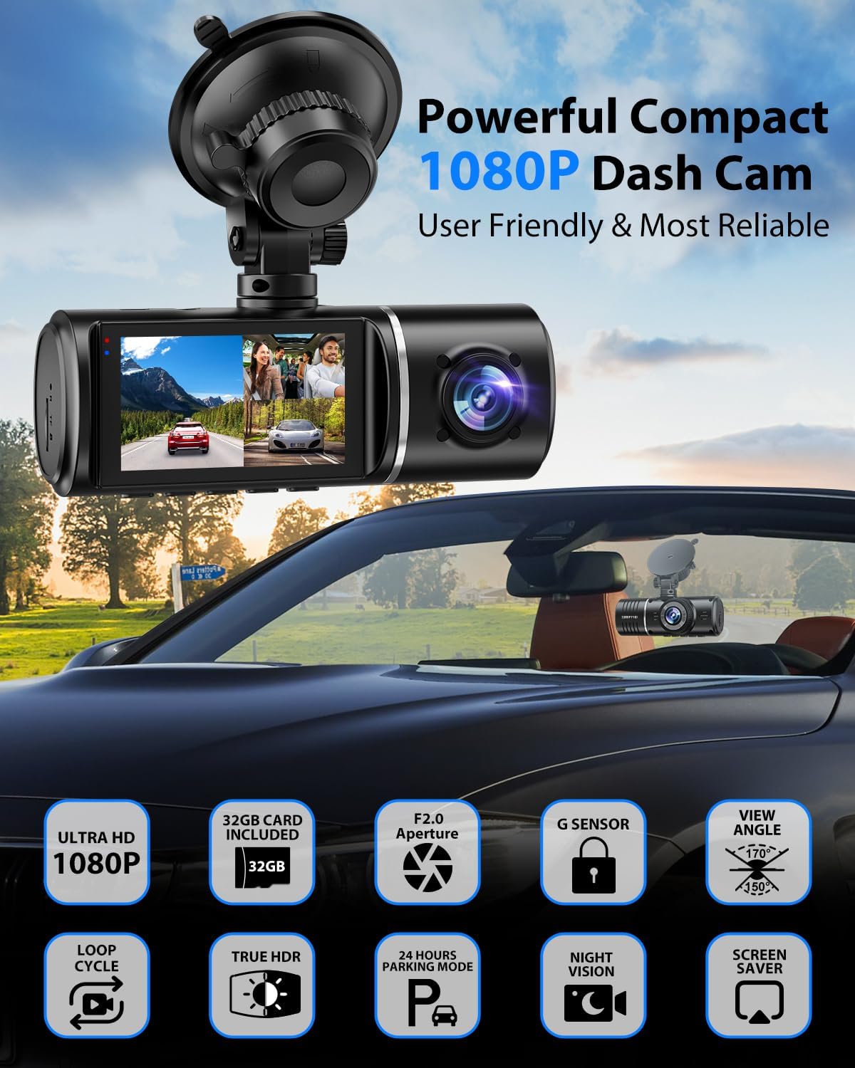 SUVCON dash cam rear camera provides 150° view for monitoring