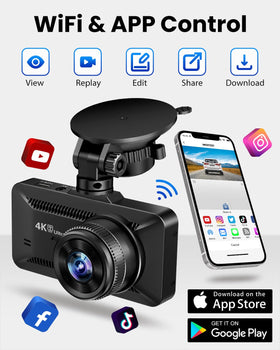 SUVCON dashcam with WiFi app control for quick playback and easy setup.