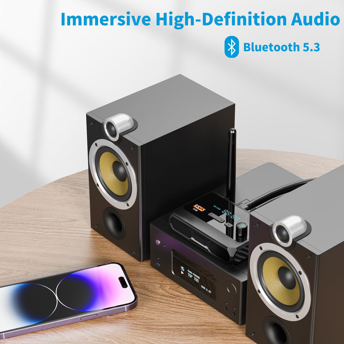 SUYEE range up to 33 feet for flexible wireless listening.