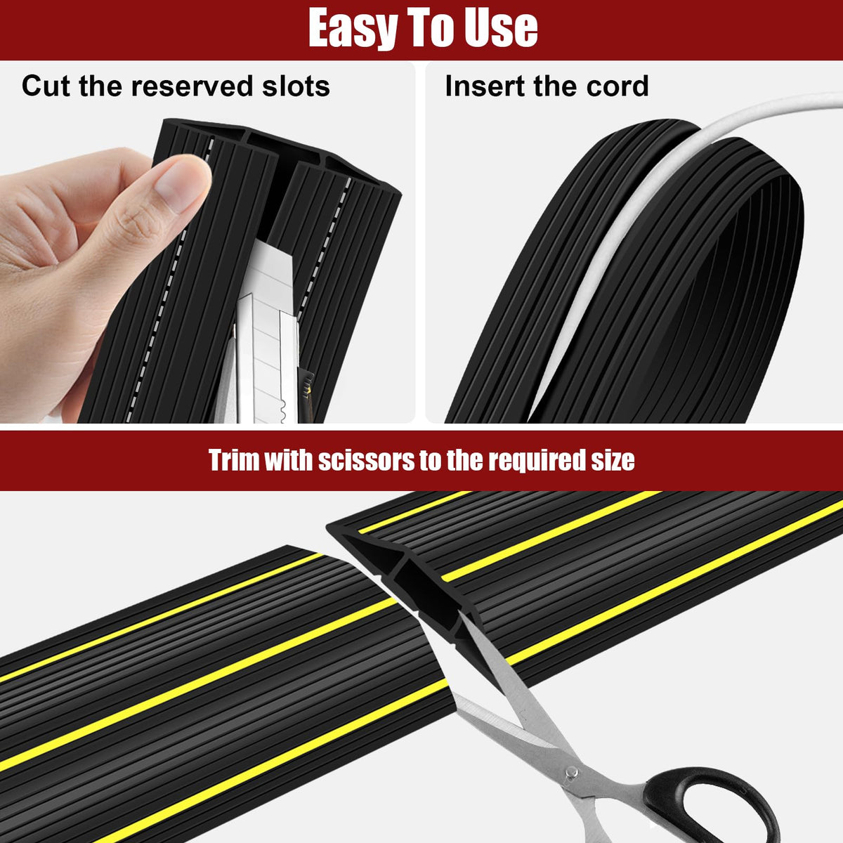 SUZALD cord cover in office setting protecting power and data cables neatly
