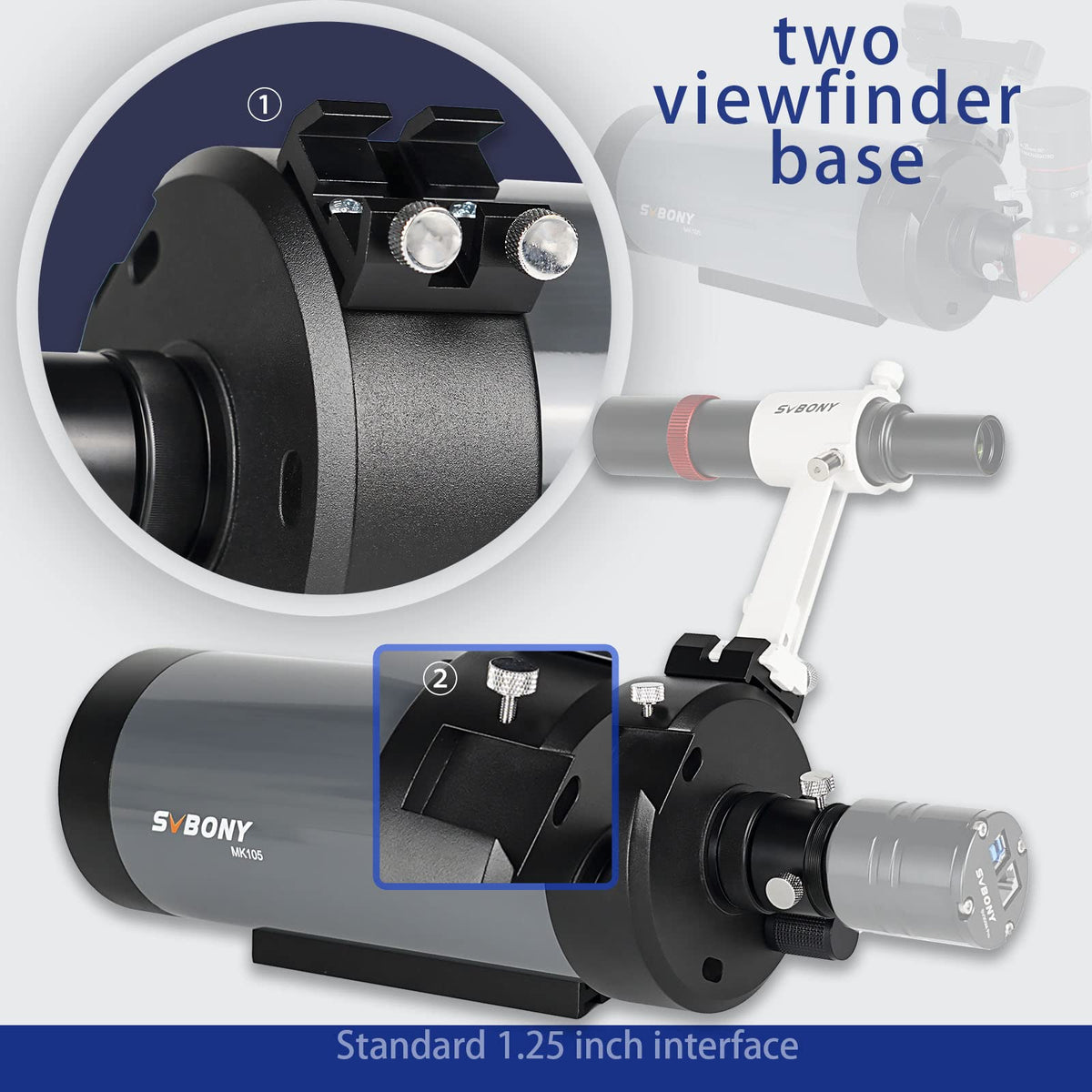SVBONY MK105 160mm 75° dovetail plate enables accessory mounting.