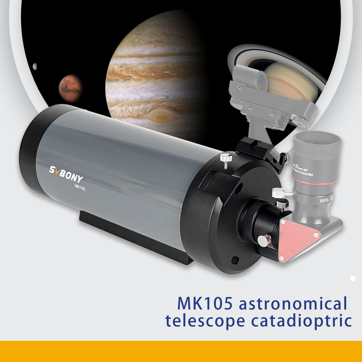 SVBONY MK105 optics close-up showing dispersion-free imaging potential.