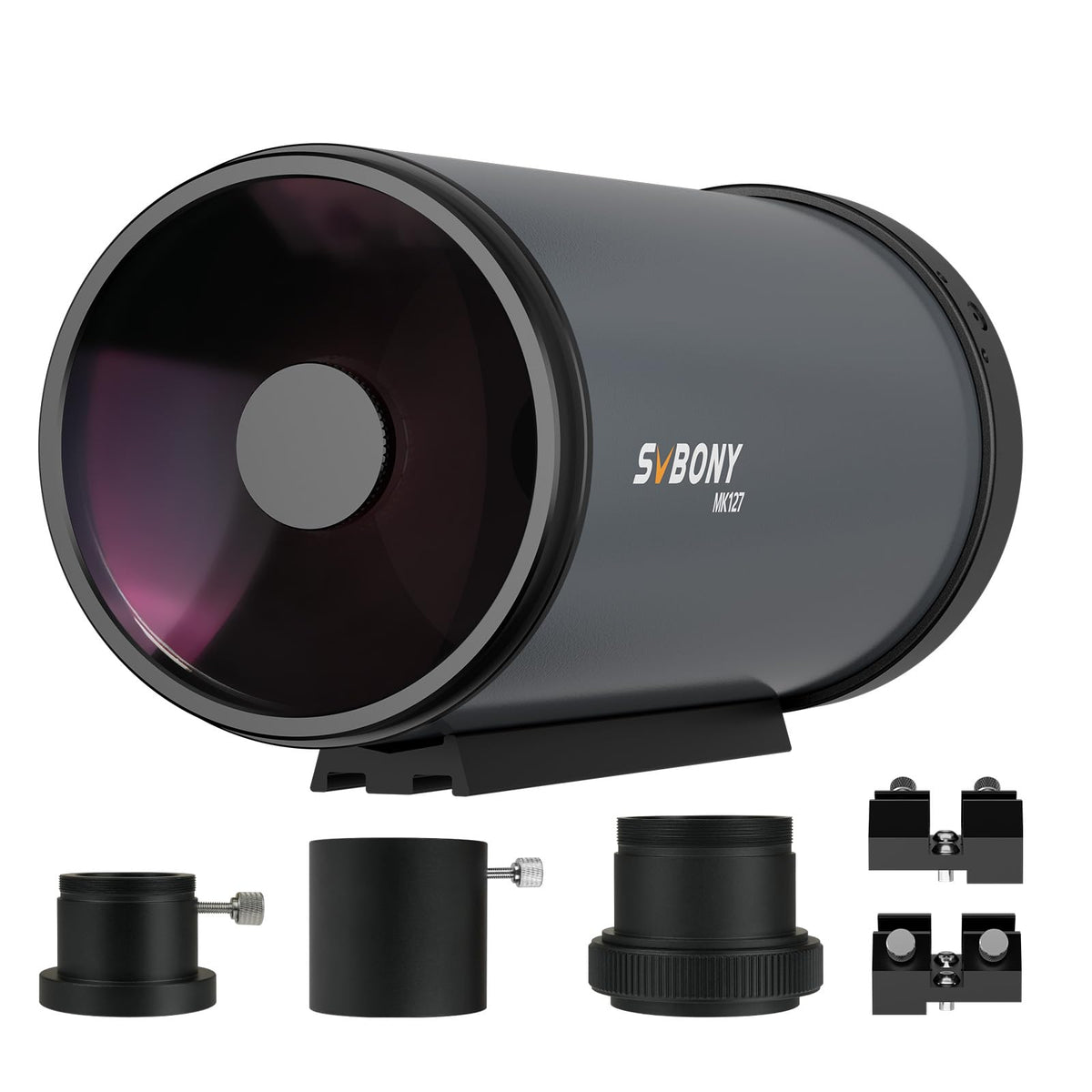SVBONY MK127 front view, Maksutov-Cassegrain telescope ready for stargazing.