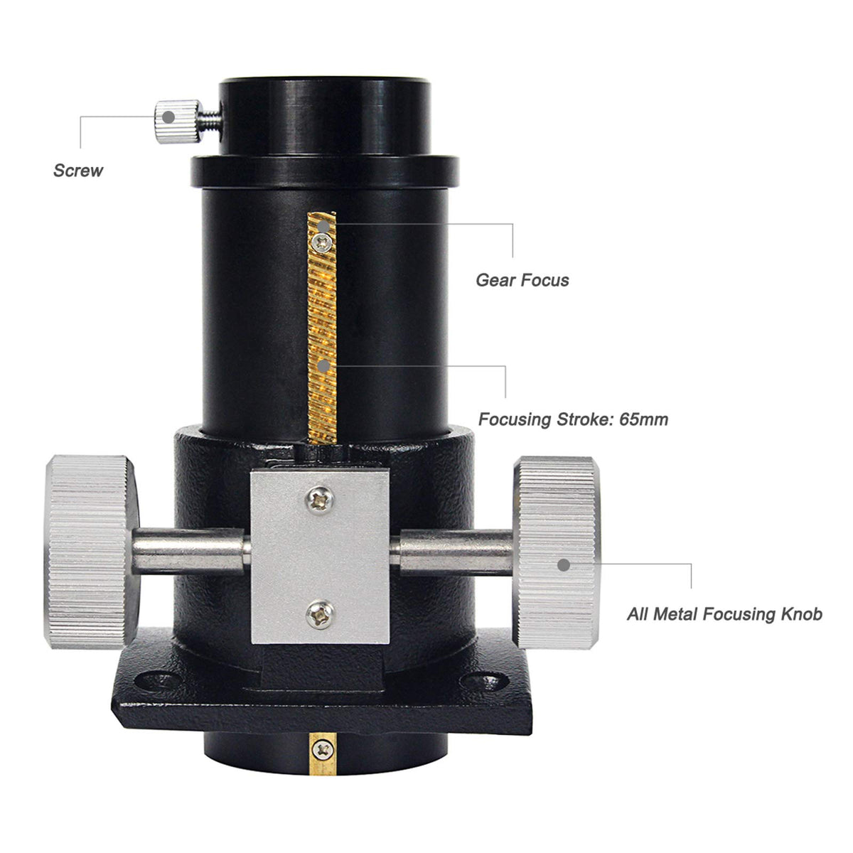 SVBONY gear detail close-up of rack-and-pinion for smoother, accurate focusing