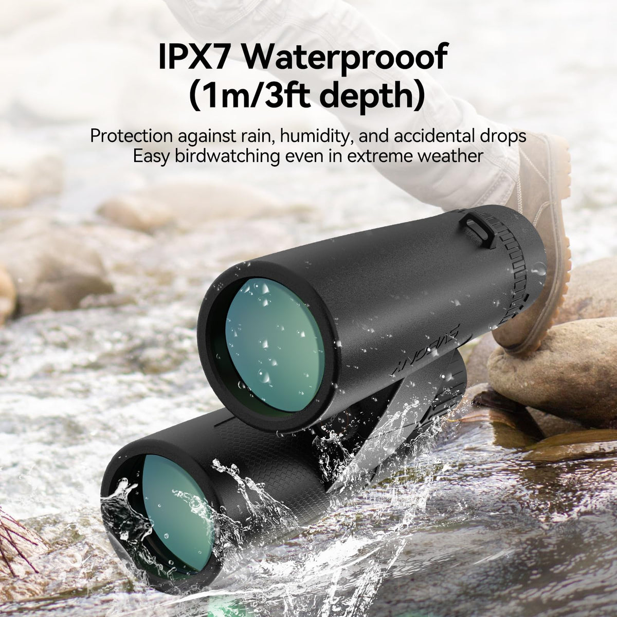 SVBONY SV202 rubber-armored exterior for secure grip in rugged outdoor conditions.
