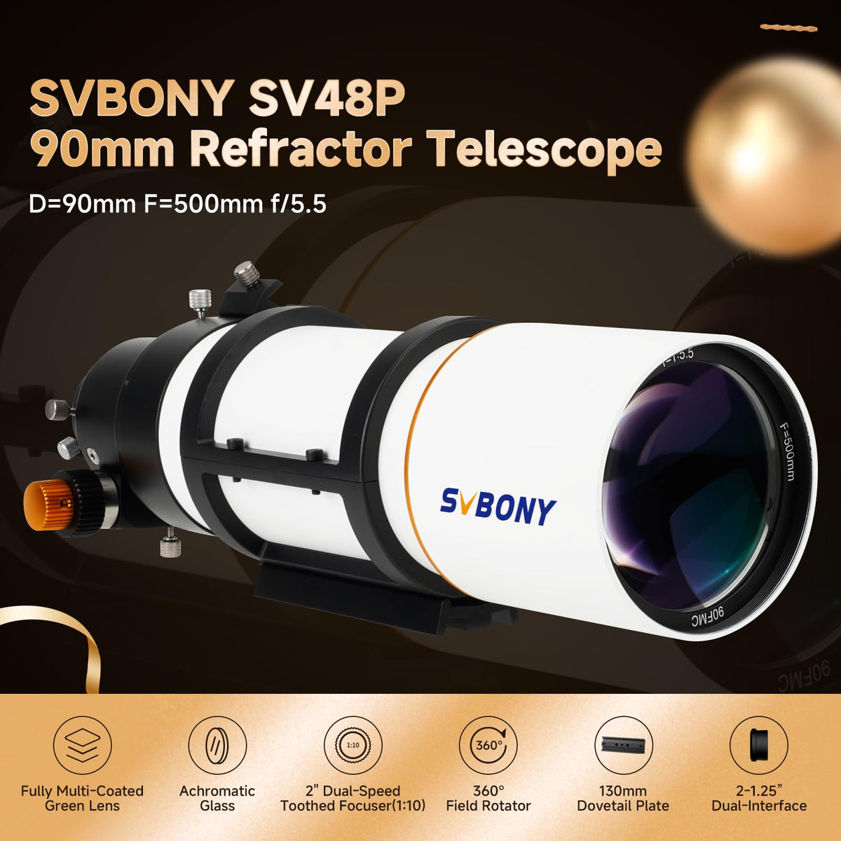 SVBONY SV48P side‑assembly illustrating quick setup and stable mounting for clear skies