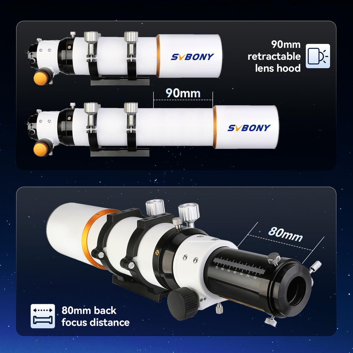 SVBONY SV503 80mm aperture enables brighter celestial observations.