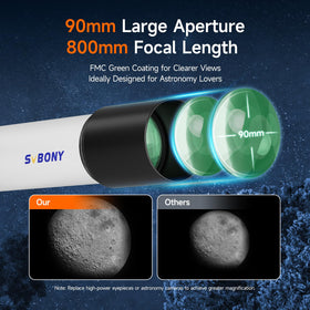 SVBONY SV520 with 800mm focal length for detailed planetary and lunar observation.