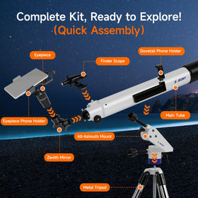 SVBONY SV520 adjustable tripod with tray keeps eyepieces organized during sessions.