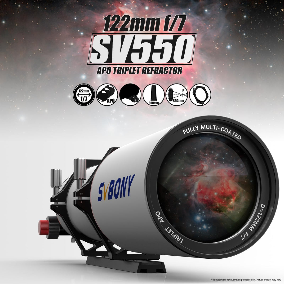 SVBONY SV550 122mm aperture enhances light gathering for brighter deep-sky views.