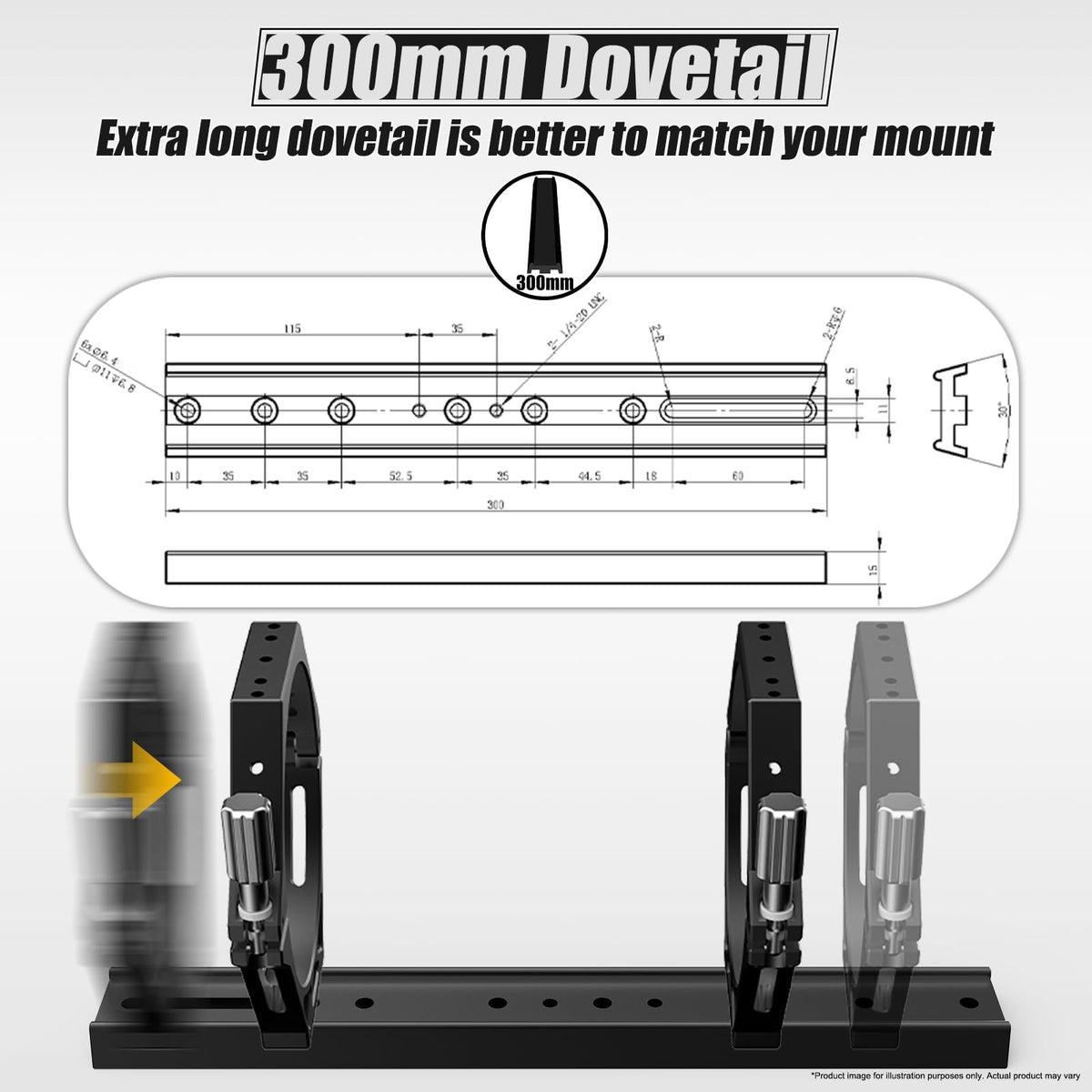 SVBONY SV550 300mm dovetail aids stable balance on mounts.