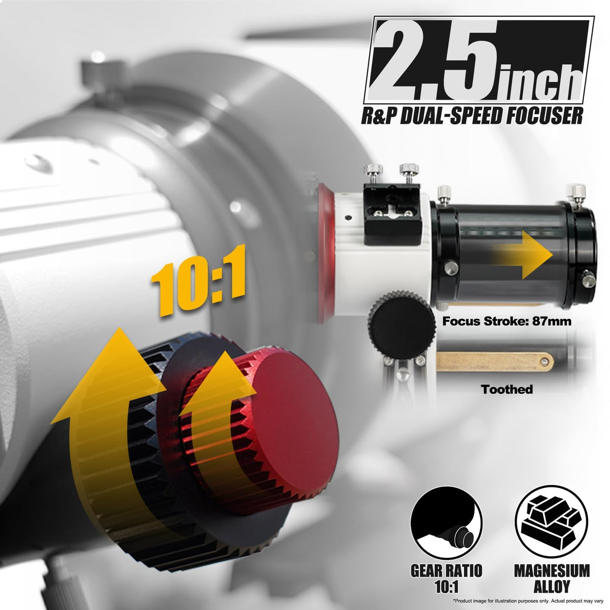 SVBONY SV550 dual-speed focuser enables fast rough and fine focusing.