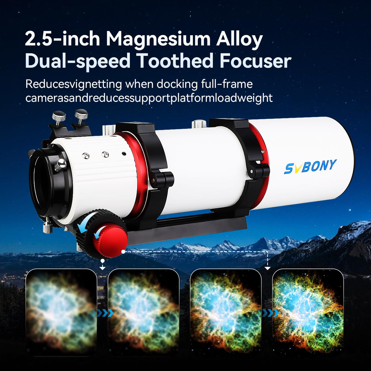 SVBONY SV550 back focus of 87 mm supports flexible imaging.